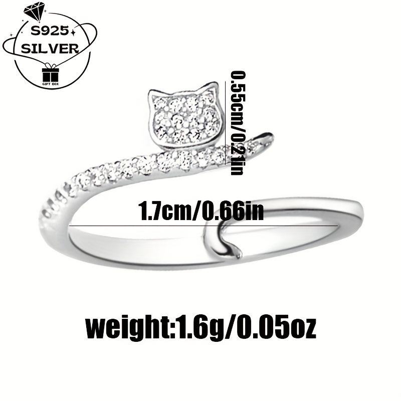 925 Silver Cat Zirconia Open Ring for Women