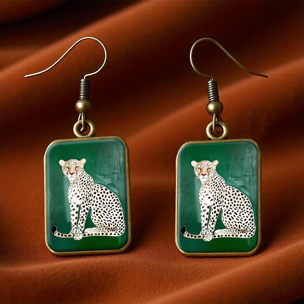 TEMU 1 Pair Of Elegant Green Background Vintage Square Earrings Pendant Handmade Jewelry Gift For , For Teenager, Statement Jewelry, Fashion