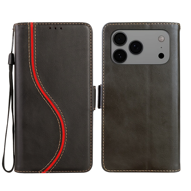 TEMU Phone Case: Creative Curve Flip Synthetic Leather Phone Case, Suitable For Iphone 13 17 Pro Max 17 Air, With Short Strap For Hand Carrying,