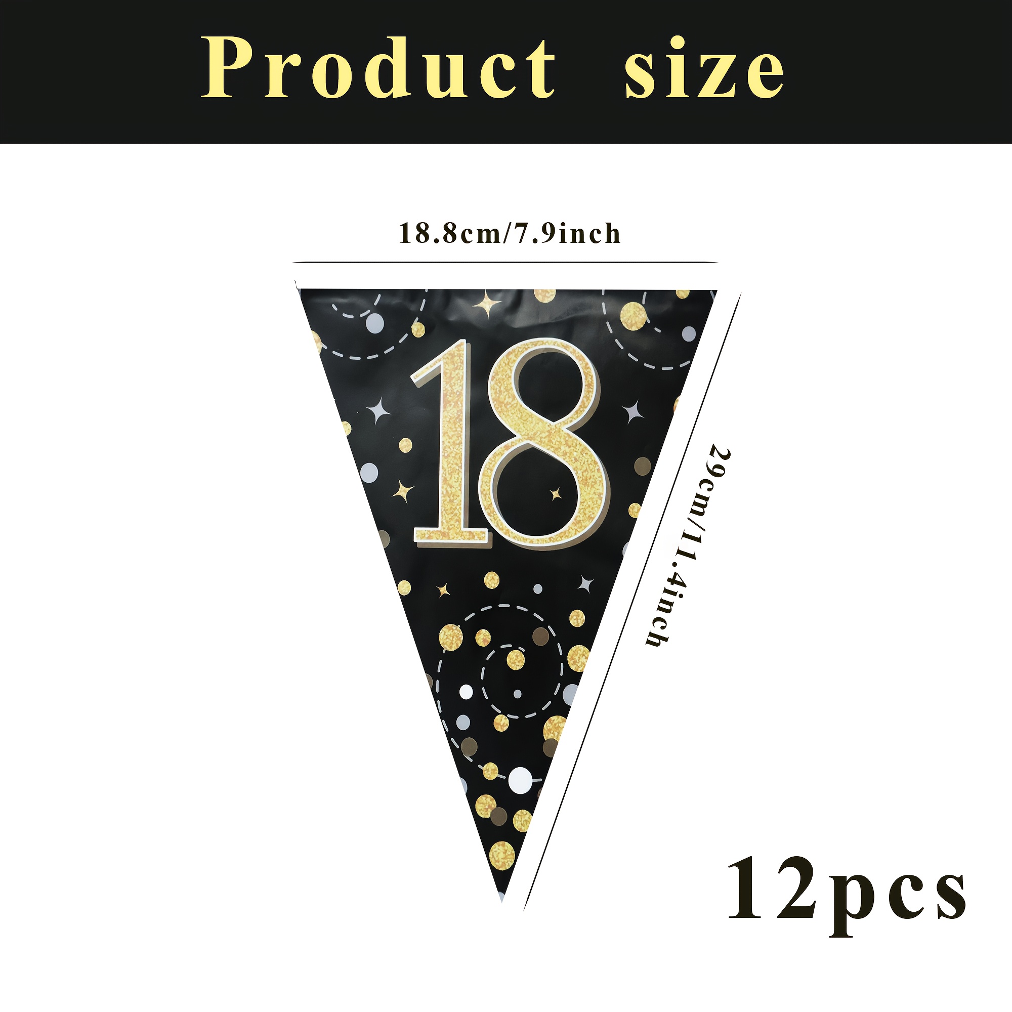 Image of 12pcs Elegant 18th Birthday For Party Flags For Decoration. Black And Golden Banner Triangles For Party, For Party Supplies And Home Decorations. Festival Decoration Design. Atmosphere With Flags