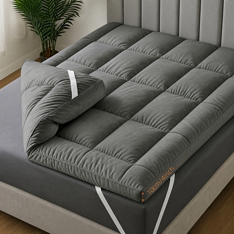 TEMU 1pc Hotel Quality Mattress Topper | Super Soft With 1000gsm Hollowfiber Filling | 4 Elasticized Corner Straps | Suitable For Uk Single, Small