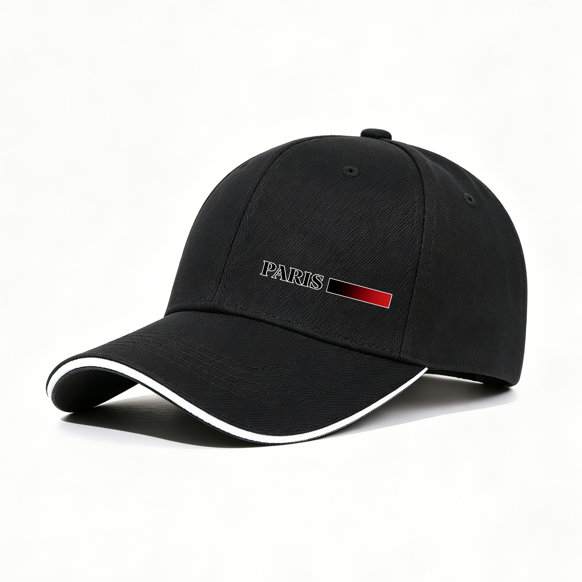 TEMU Casquette de baseball unisexe pour homme et femme avec PARIS et imprimé à rayures dégradées noir-rouge - Chapeau streetwear décontracté adapté