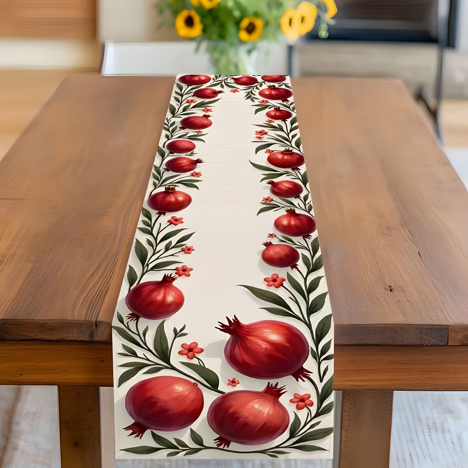 TEMU Nappe 1 pièce à motif de fruits de jujubier pour Roch Hachana, nappe rectangulaire sur le thème de la récolte avec jujubiers rouges vifs et