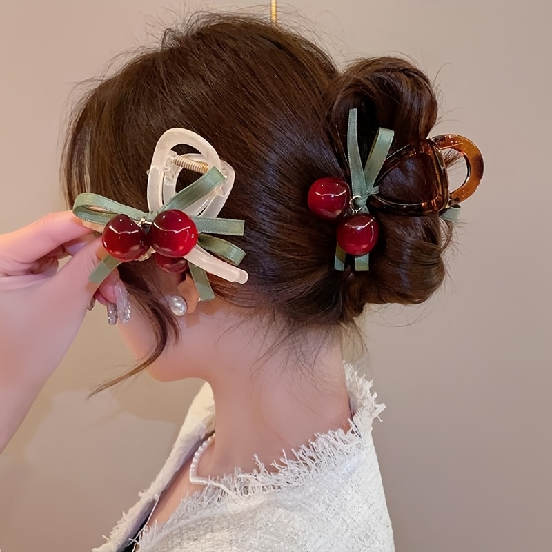 

2pcs/1pc Medium-sized Hair Clips In Design, Cute Fruit Hairpins, Cherry Hair Clips, Non-slip Hair Accessories, Decorative Hair Ornaments For Women.