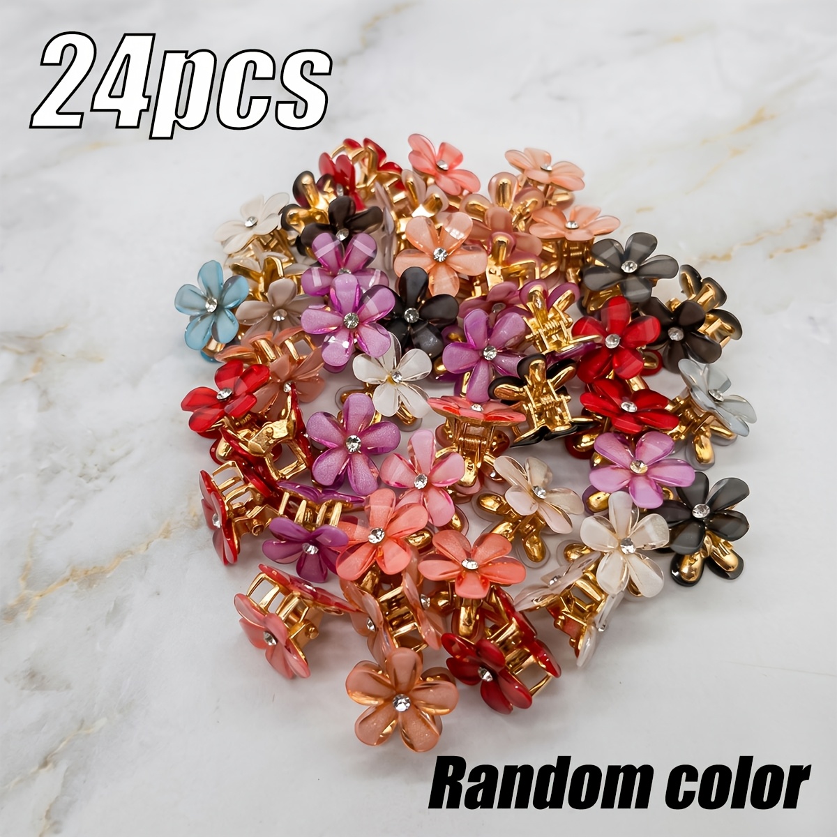 TEMU Lot de 24 mini pinces à cheveux de fleur avec strass, couleurs aléatoires, petites pinces métalliques brillantes, pinces à coiffer mignonnes,