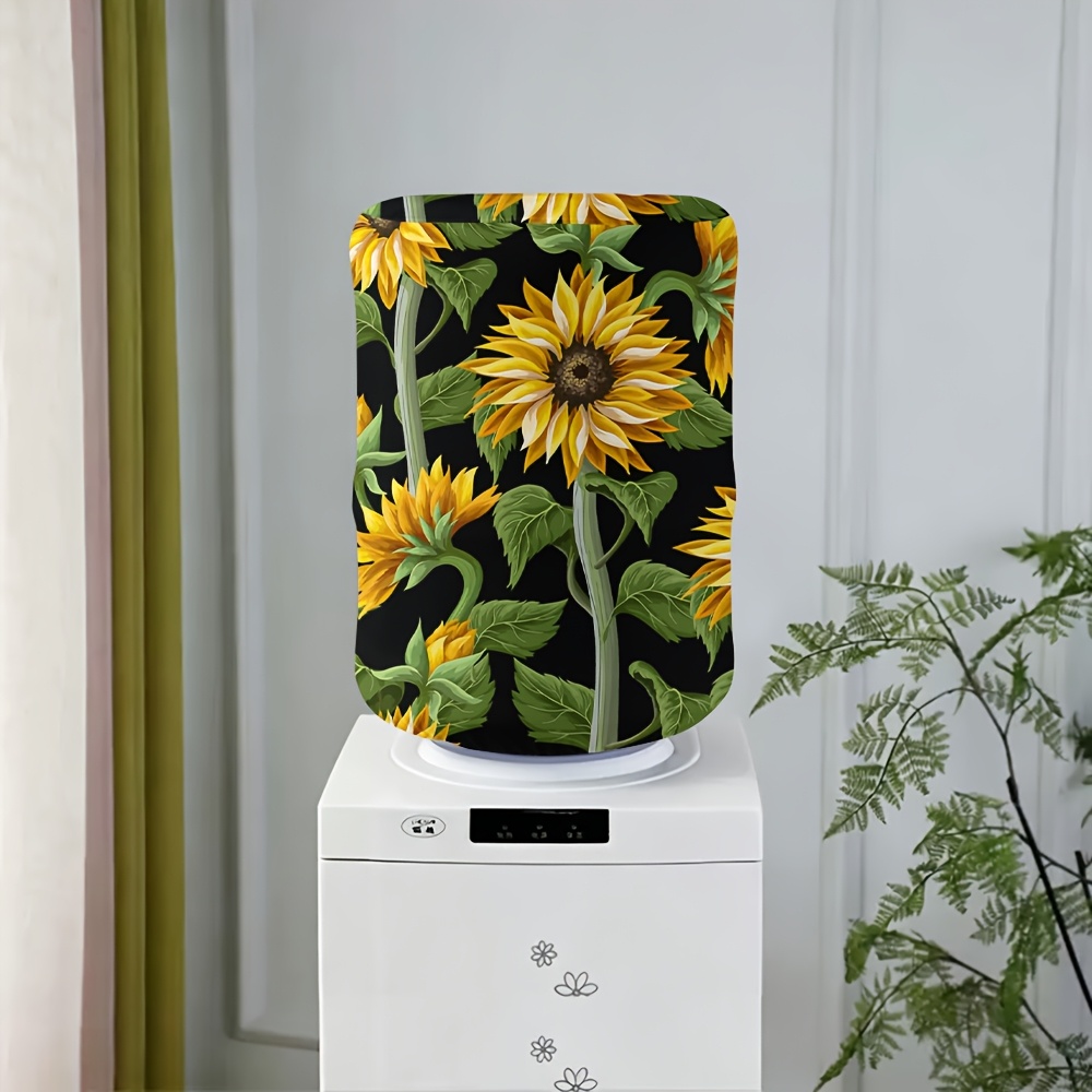 TEMU 1pc Water Dispenser Dust Cover, Sunflower Floral Printed Polyester Water Bottle Cover, Suitable For 5-gallon Water Bottles, Elastic Fabric Water