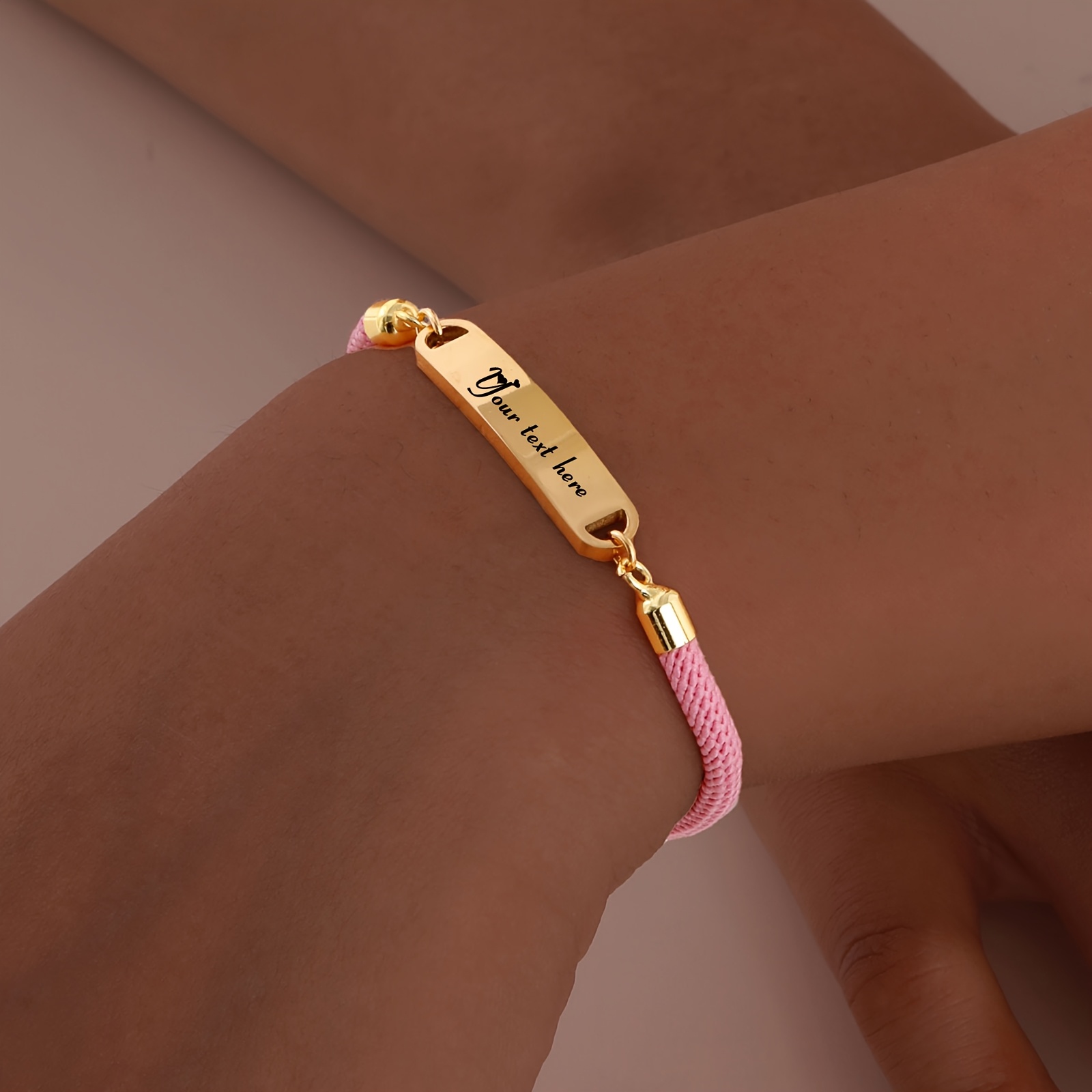 TEMU Pulsera Personalizable | Rosa y , Ajustable, Acero Inoxidable Chapado en Oro de 18K, Grabado de Personalizado, Para Y, Ideal Para Uso Diario Y