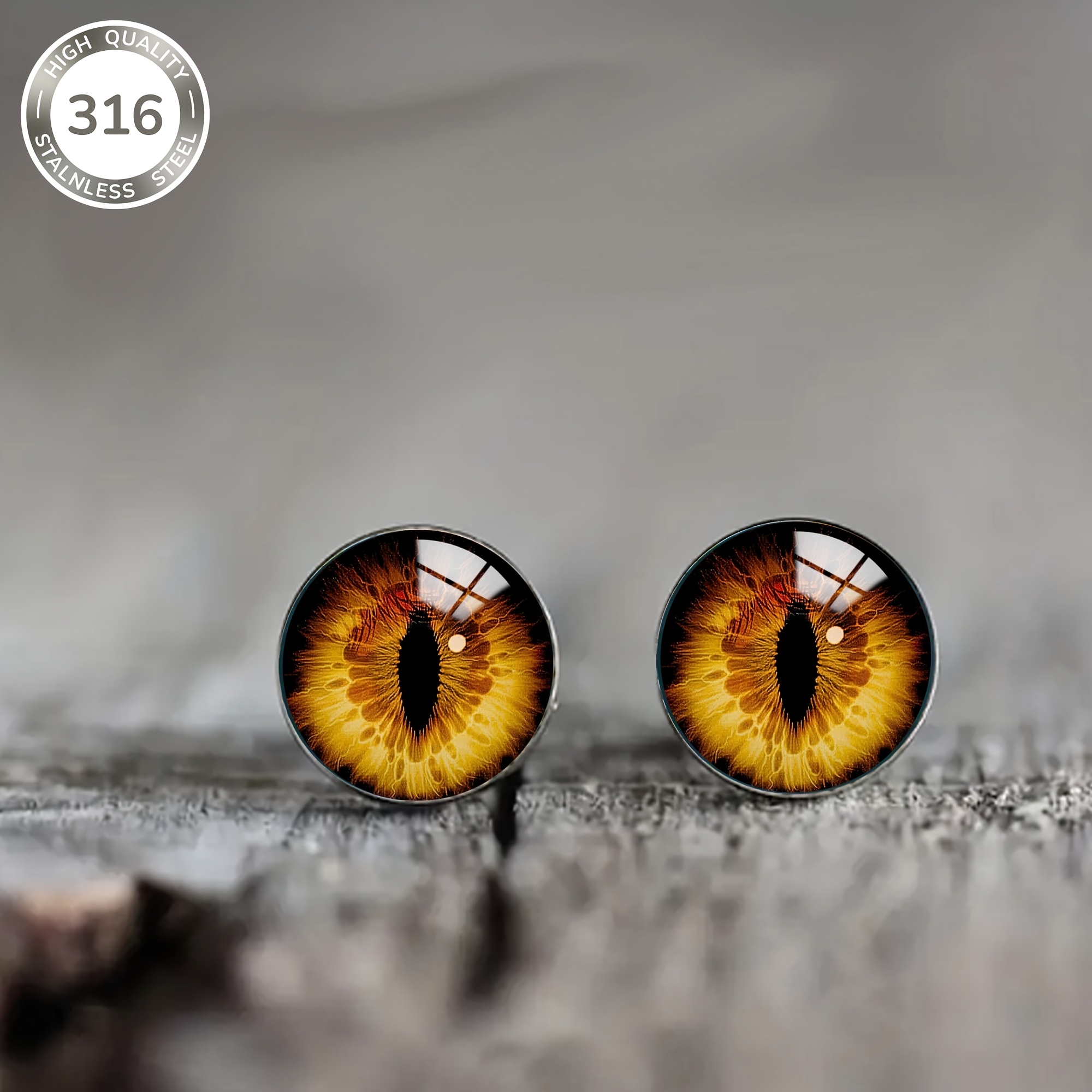 TEMU 1 Pair Of Orange Eye Pattern Steel Ear Studs, Elegant And Suitable For Men's And Women's Party Vacation Wear Jewelry Earrings