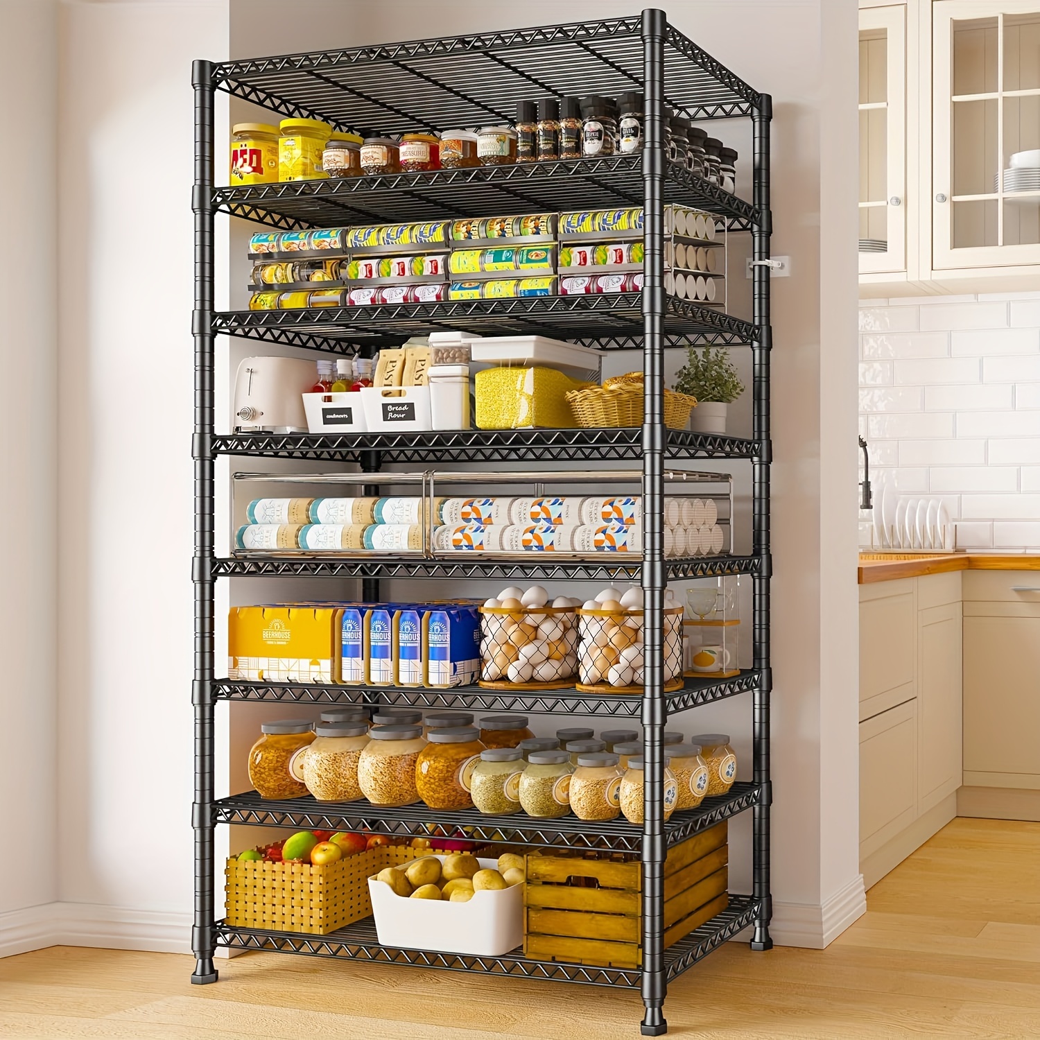 

8-tier Metal Shelves 75" Tall Wire Shelving Detachable Shelving Unit Adjustable Storage Shelves For Laundry Pantry Kitchen Living Room Heavy Duty Storage Rack 74.4" H X35 W X13.6 D
