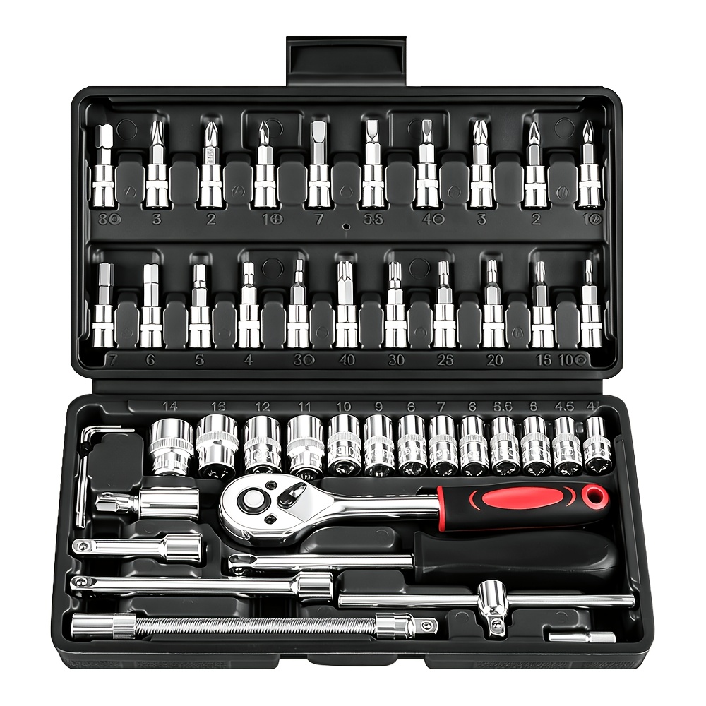 TEMU Pmmj 46/94 Set Of Tools For Automobile Maintenance With Durable Storage Box And Socket, Socket Wrench Set. Suitable For Daily Automobile