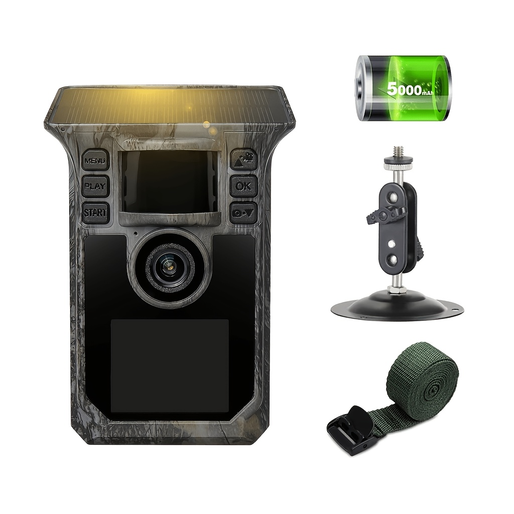 Image of Trail Camera 4k Solar Game Camera With 5000mah Forever Power, Night Vision For Wildlife Deer Outdoor Trail Cam, Monitoring Trail Cameras