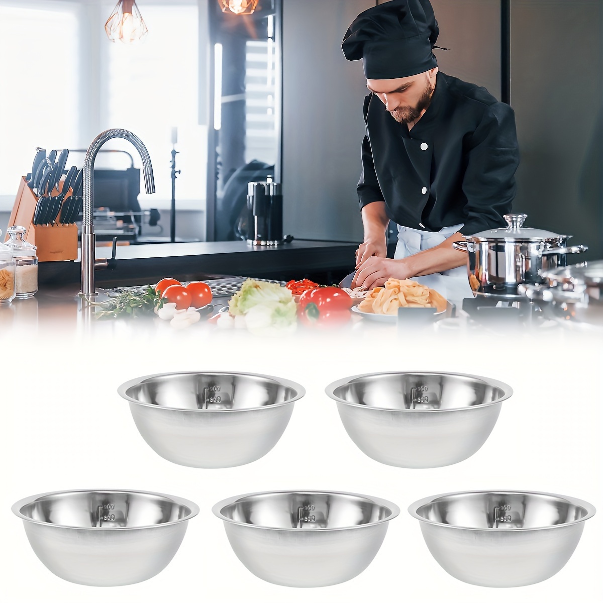 

5 Pcs Stainless Steel Set Multipurpose Soup Basin 5 Sizes Space Saving Nesting Bowls Set 2600ml Dishwasher Safe For Kitchen Cooking Baking Food Storage Stainless Steel