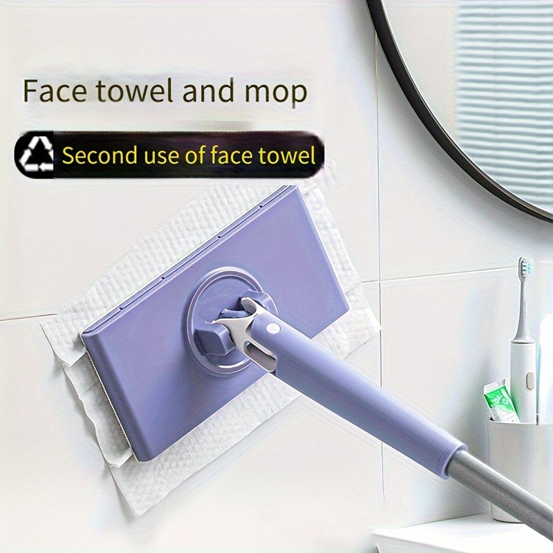 

1pc 2-in-1 Face Towel And Mop, Easy-clip Automatic Paper Change, Mini Flat Mop, Plastic, For Bathroom Kitchen Balcony, No-handwash, Dust Sweeper