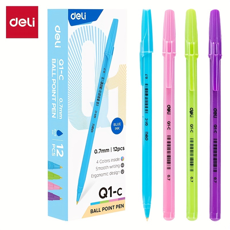 Image of Deli 12pcs Colored Pens, 0.7mm Ballpoint Pens, Blue Ink Gel Pens, Blue Pens For Home And Office