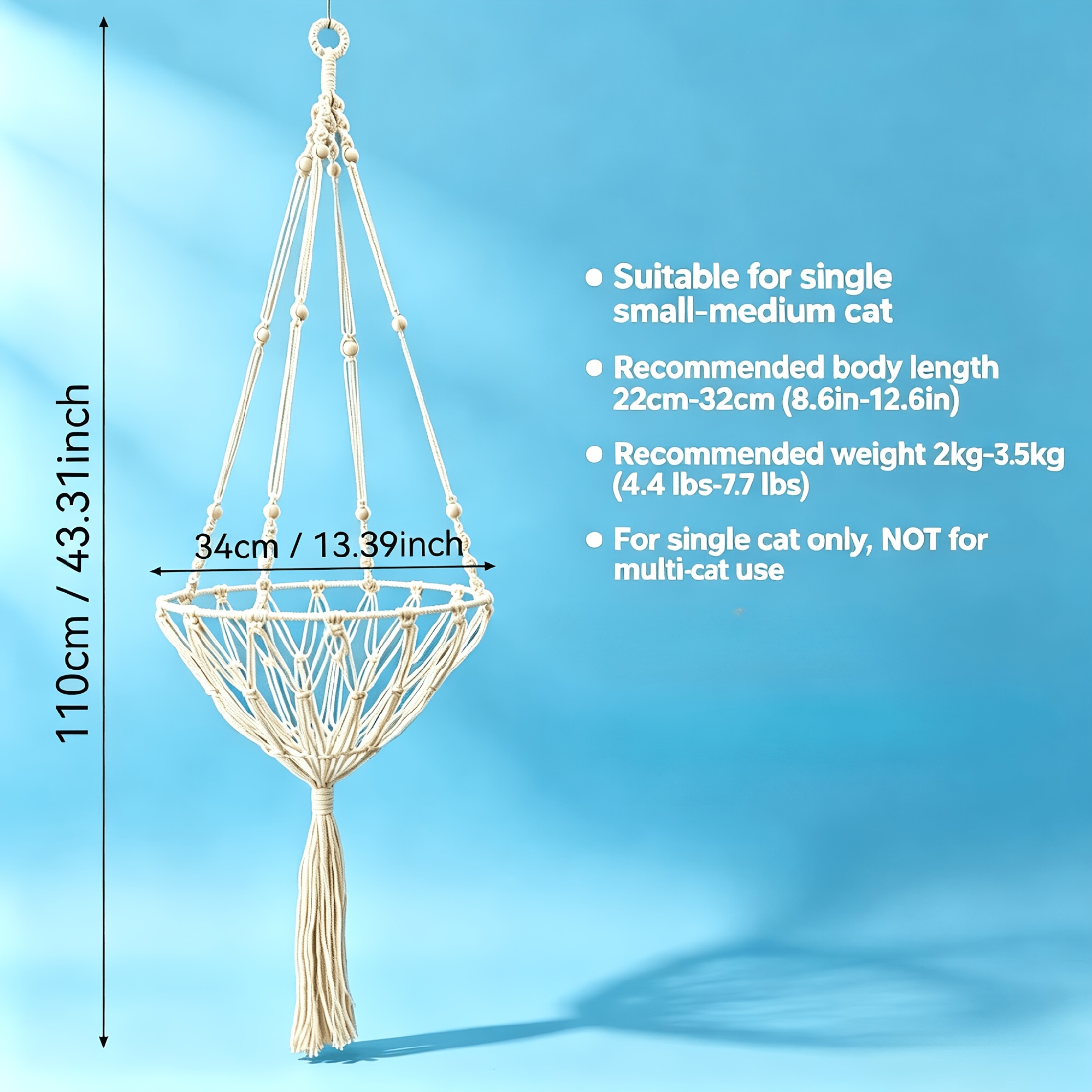 Image of Tassel Hammock, Pet Cat Hanging Basket, Pet Swing, Best Pet Gift, Cat Hammock, Cat Nest, Cat Swing