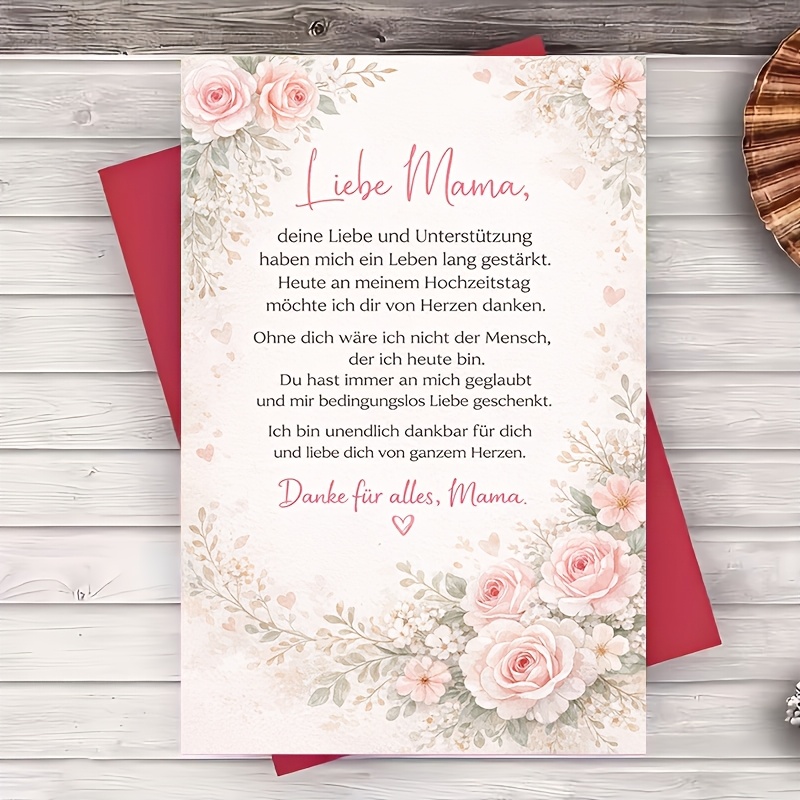 TEMU 1 Envelope And 1 Greeting Cardfloral Wedding Day Thank You Card For Mom Elegant Message From Bride Keepsake Gift For Mother Anniversary Birthday