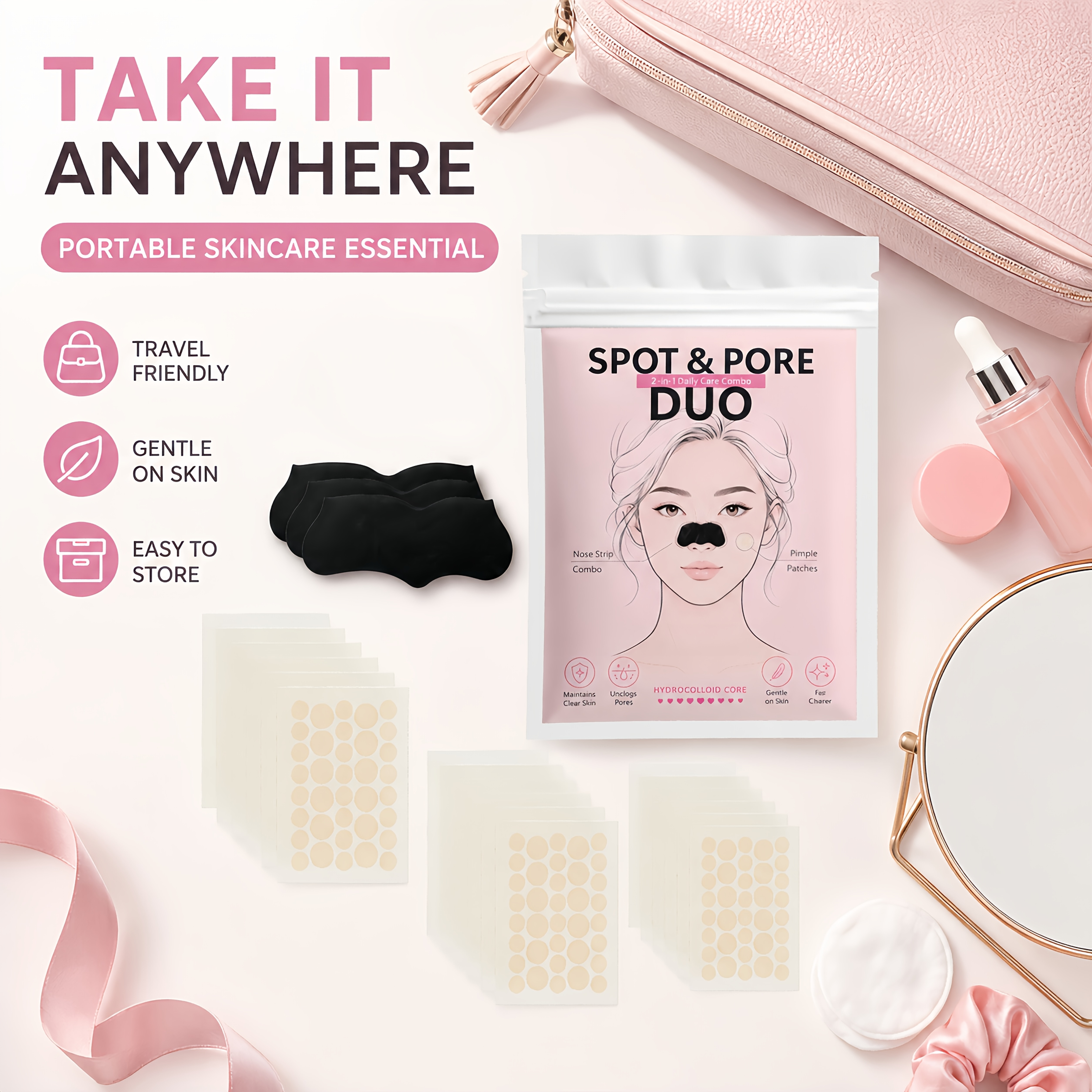 870pcs Facial Beauty Combo Kit with Nose Strip Sheets & Round Face Cover Dots