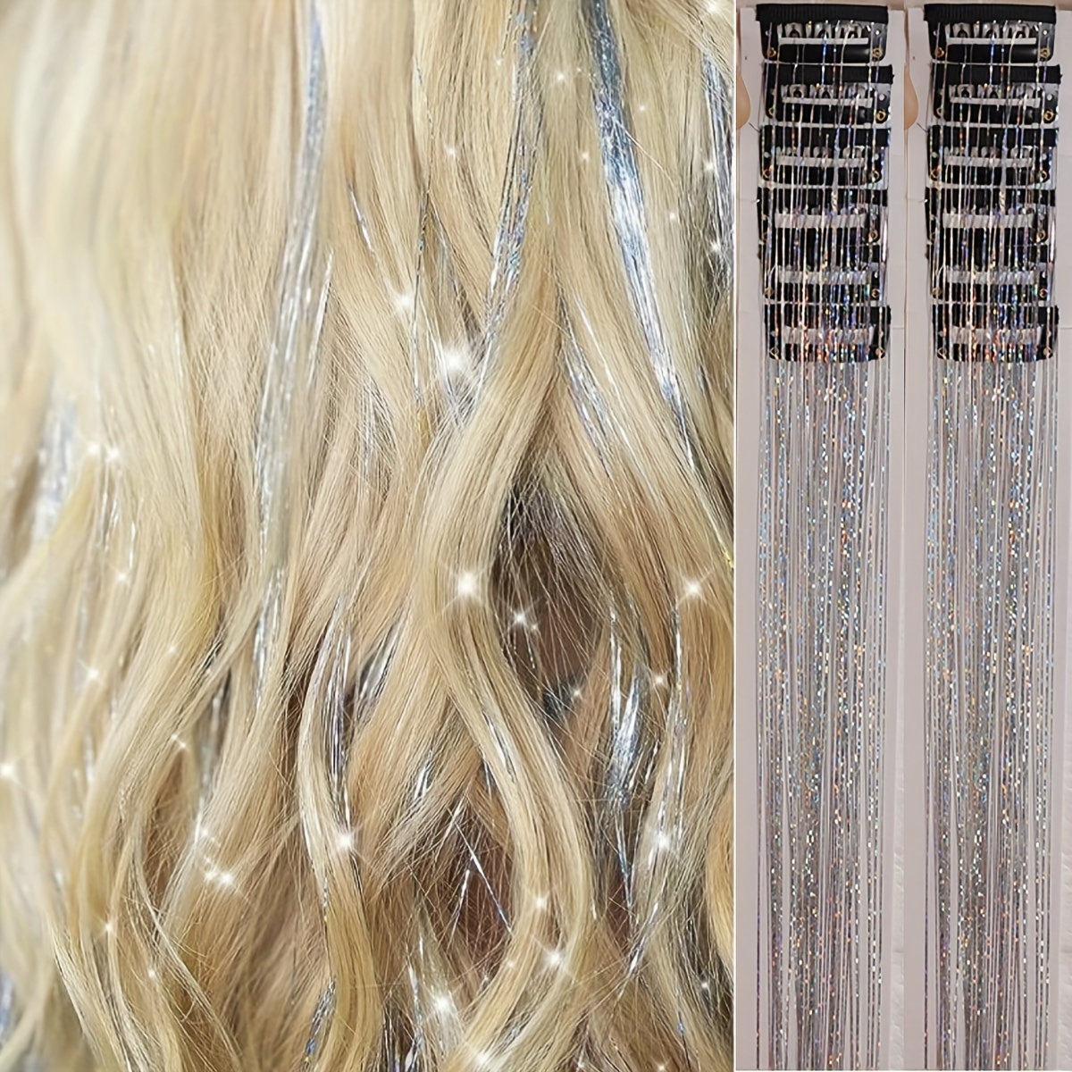 

12pcs Clip In Medium Straight Synthetic Hair Extension, Gift For Women Hair Tinsel Pack Of 12pcs, Clip In Hair Tinsel 20 Inch Glitter Tinsel Hair Extensions