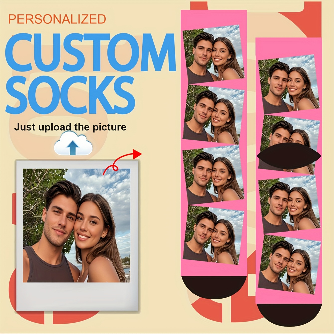 TEMU 1 Pair Of Knitted Socks With Interesting Facial Patterns For Couples, Supporting Personalized Photo Customization, Comfortable And Breathable,