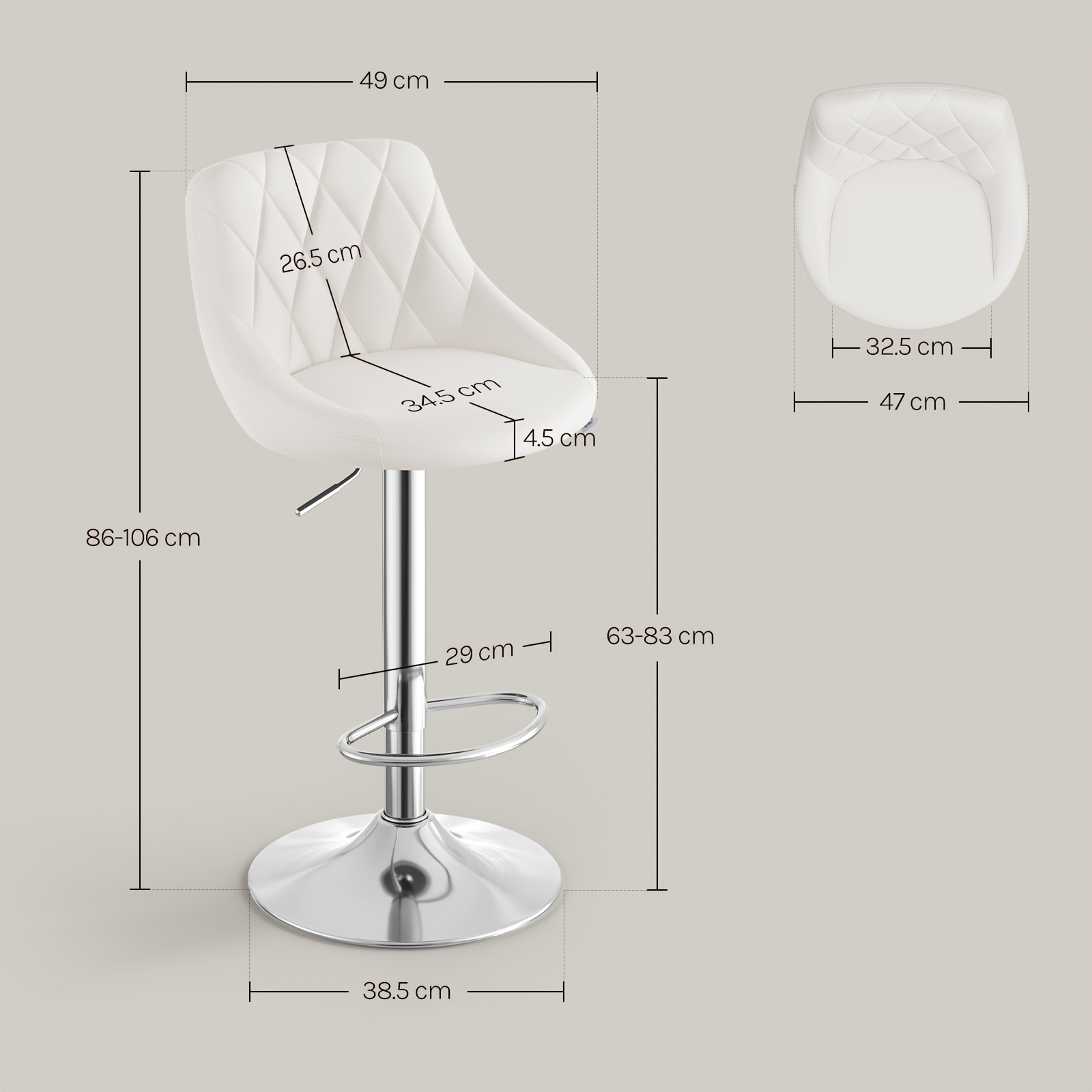 Modern Swivel Bar Stools with Artificial Leather, 360° Adjustable Height