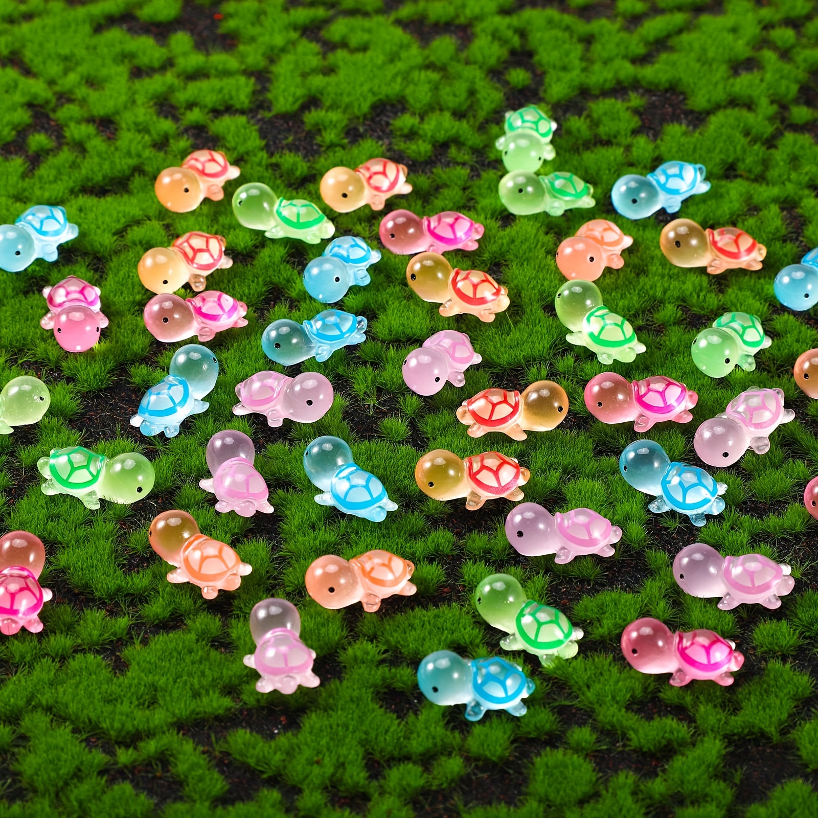 

100pcs Luminous Colorful Turtle Figurines Set, Resin Glow-in-the-dark Miniatures For Diy Crafts, Home Decor, Fairy Garden Accessories & Party Favors