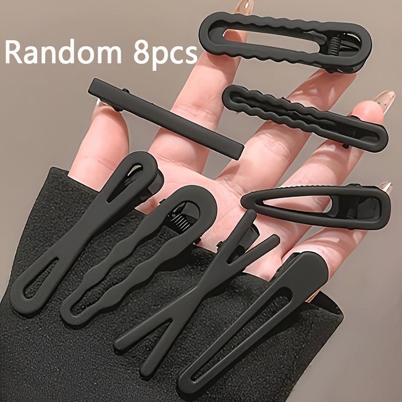 Random 8pcs Hair Clips Set For Women | Fashionable Font Shaped Design, Style, Solid Color Versatile Hair Additions 14+
