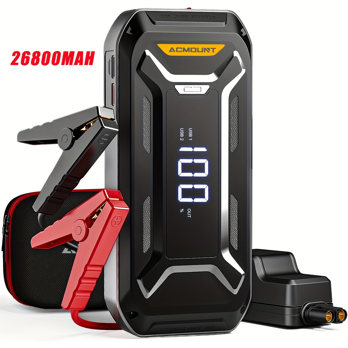 Car Jump Starter, 26800mah High-capacity Battery For All Gas And 10.0l Engines, 12v Auto Jumper Flashlight, Large Lcd Display, Usb Fast Charging