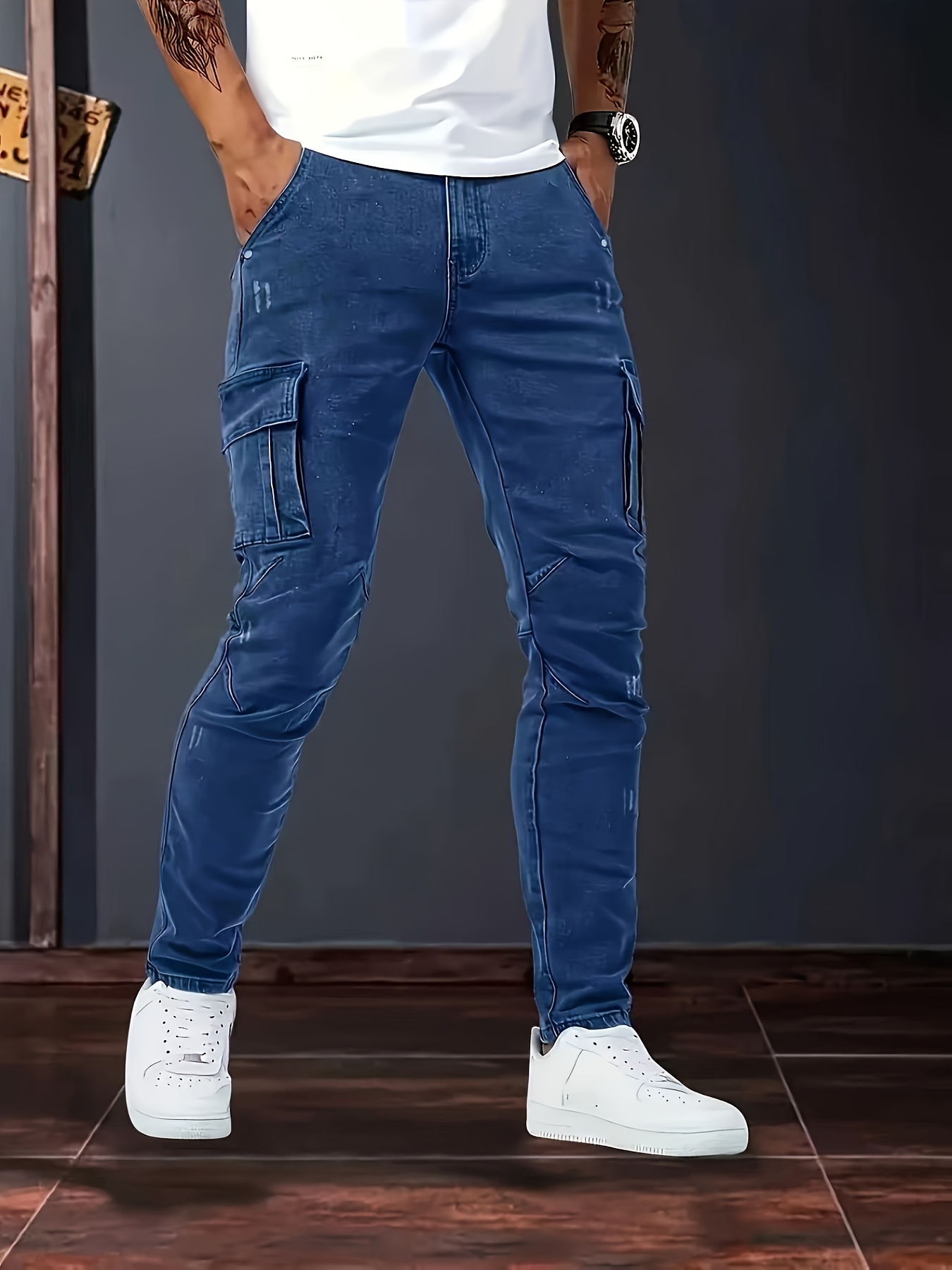 Men'S Multi-Pocket Long Trousers Trendy Casual Side Pockets Skinny Men'S Athletic Pants, Cargo Pants Outdoor