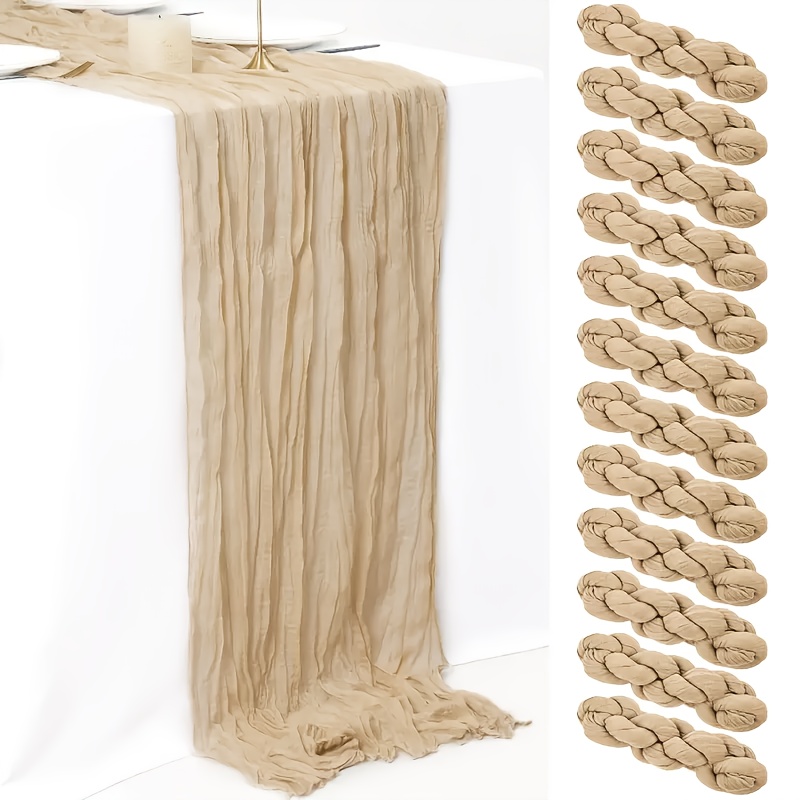 E-shop 12-teilige Tischläufer-Deko für Zuhause, Bohemian-Stil Käsetuch-Tischdecke, elegante Champagnerfarbe für Hochzeiten, Brautpartys, Geburtstage