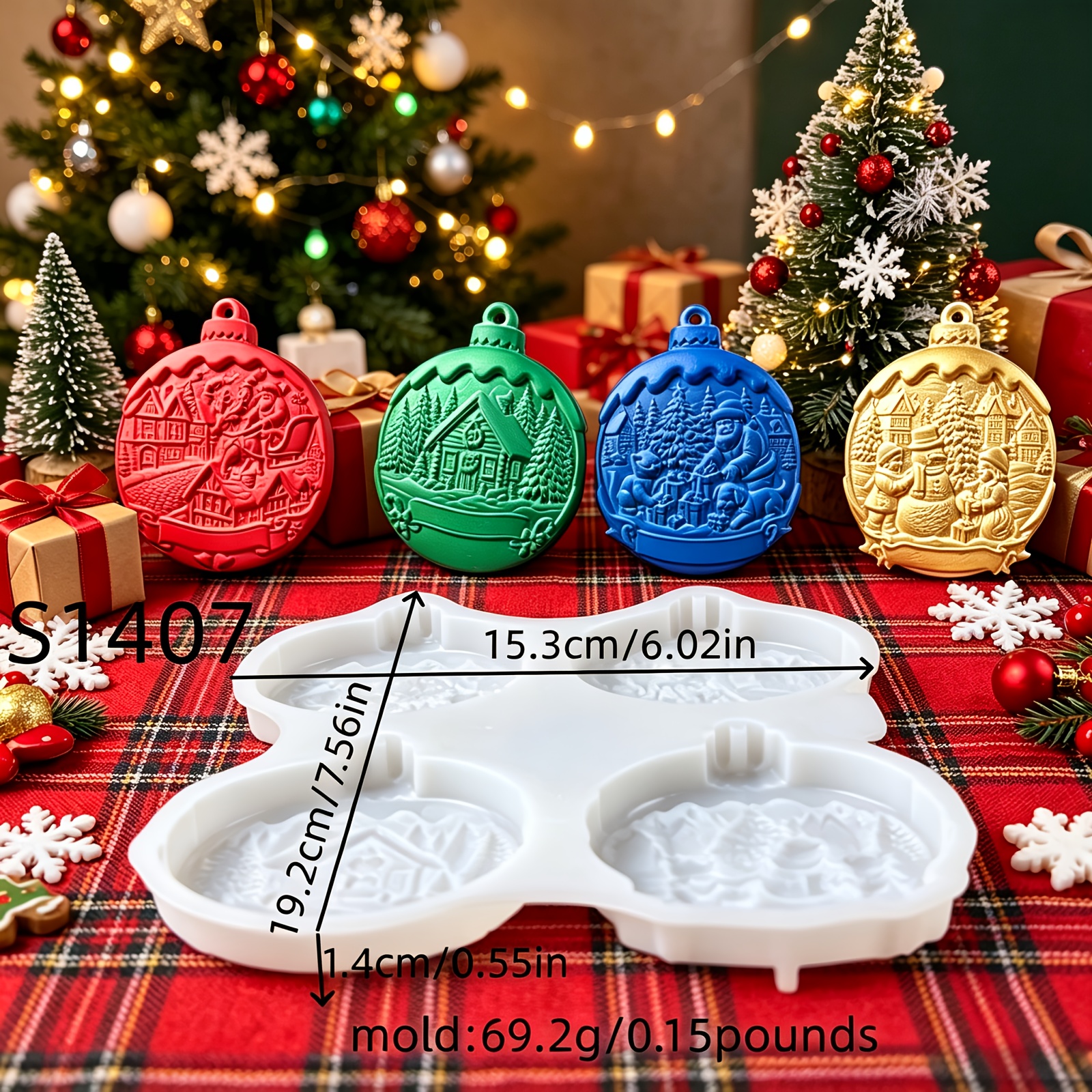 TEMU Moule en silicone résine Semi Trois-Dimensionnel Bille de Noël Pendentif Moule en silicone Bougie Moule en silicone Décoratif Moule en silicone