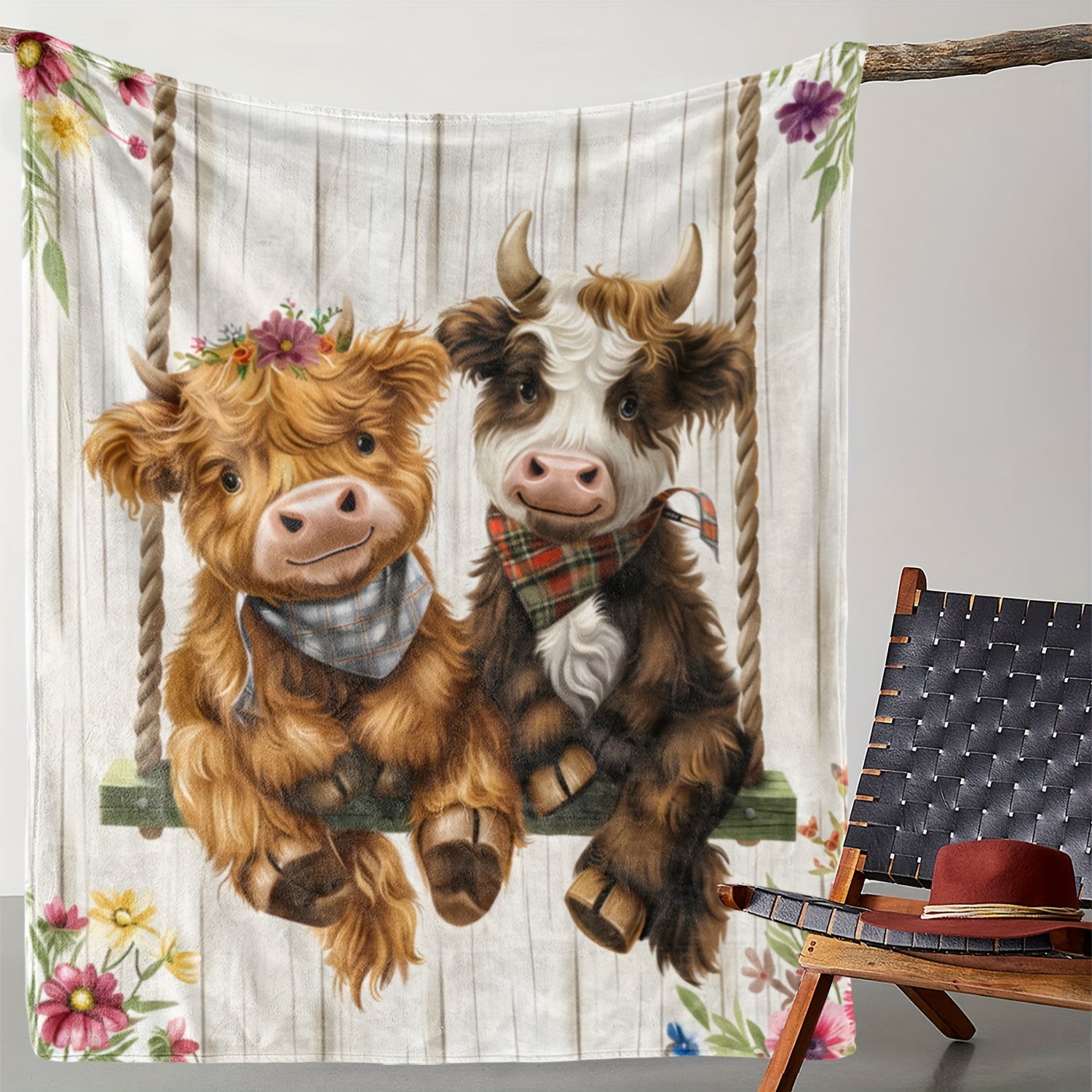 

Cozy Flannel Throw Blanket With Cute Cow Print - Soft, Warm & For Couch, Bed, Car, Office, Camping - Perfect Gift