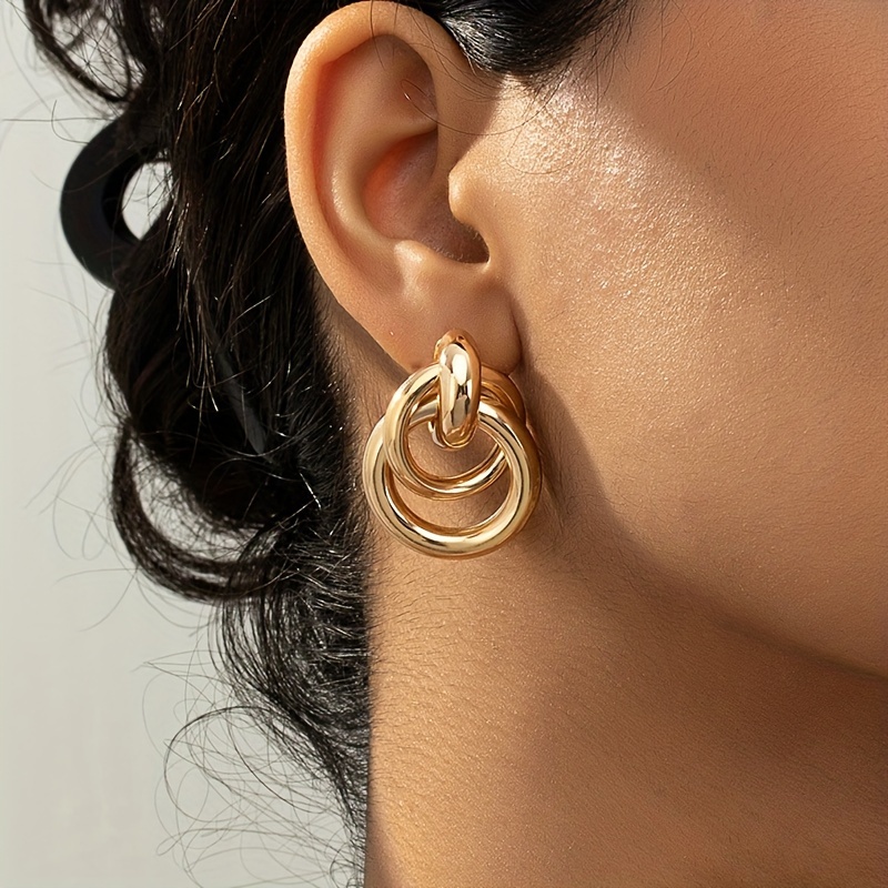 TEMU A Pair Of Overlapping Circle Earrings, Fashionable And Versatile Women's Ear Accessories