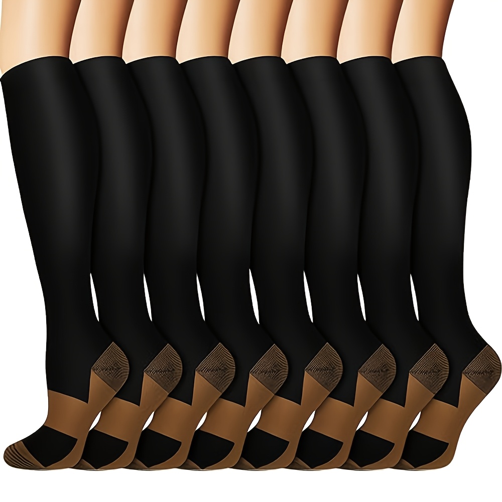 8 pairs copper compression stockings for men women circulating 10 20mm gallon knee high pressure stockings for nurses   women running hiking cycling nylon material machine washable   wear cycling gear functional design durable construction high quality stockings 2xl 8 pairs   9