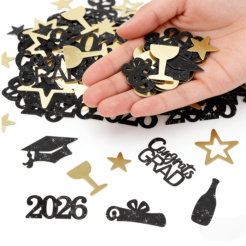 50pcs Of Golden And For The 2026 Graduation, Celebrating With Black Caps And Golden Stars, Perfect For Centerpiece Decorations At The Class Of 2026 Party