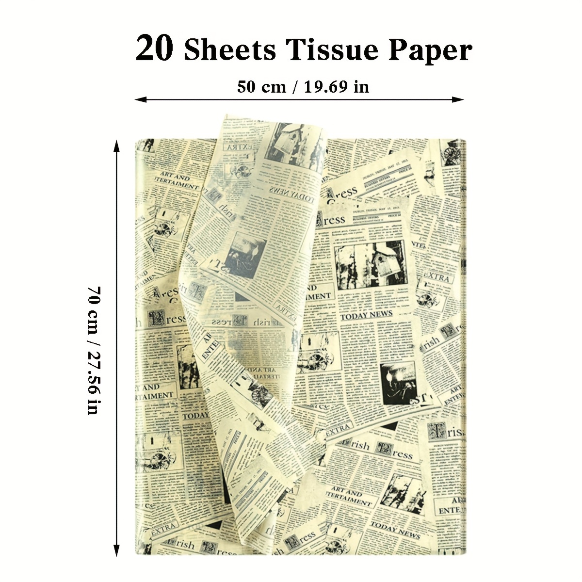 TEMU 【40枚/20枚】ベージュ新聞柄ラッピングティッシュペーパー、イギリス風ベージュ背景新聞ティッシュペーパー、アート、クラフト、、誕生日、パーティーの装飾ギフトラッピングペーパーに