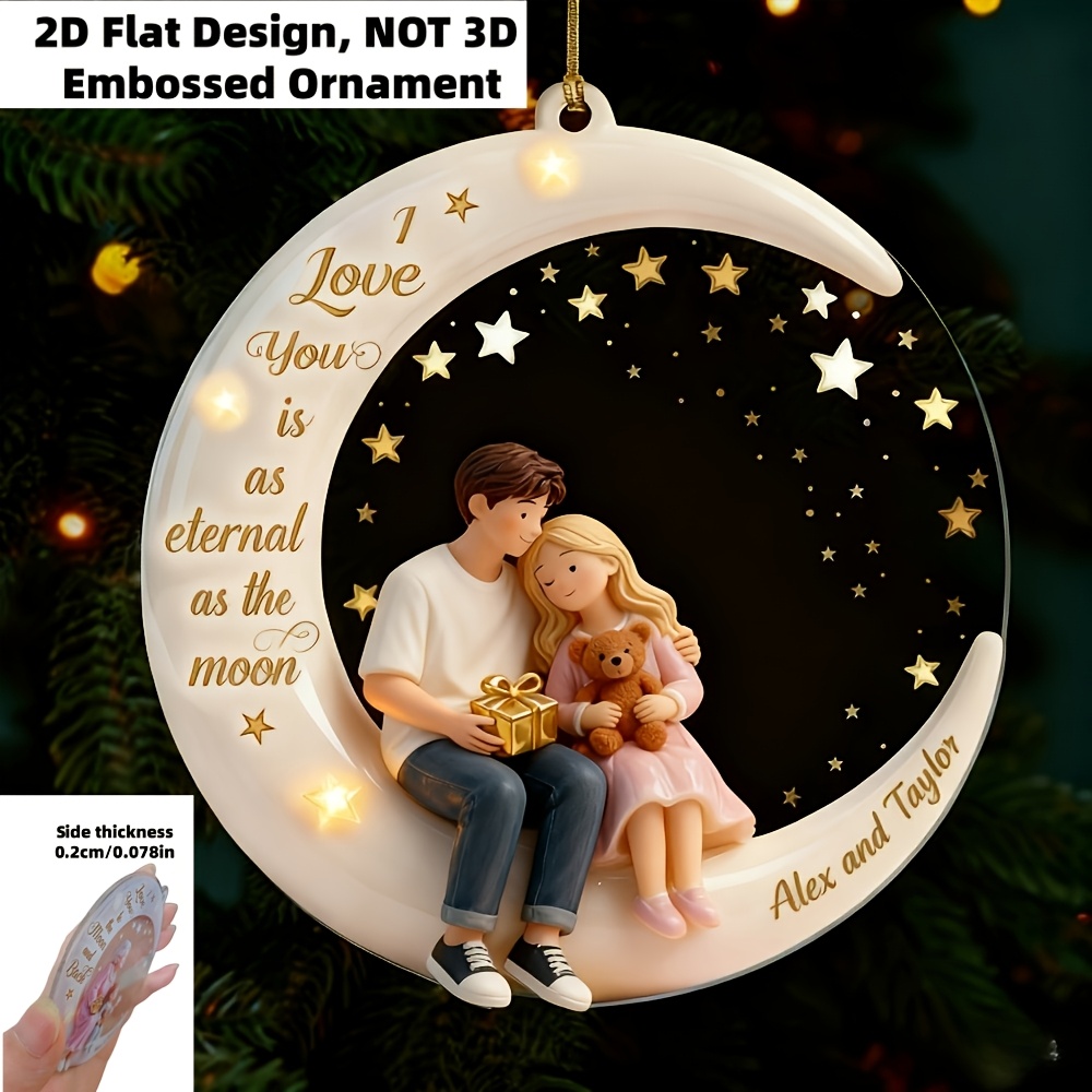 TEMU 2d Flat, 2d Flat Acrylic Ornament, Not 3d Embossed, Uv Printed Custom Name Grandpa Grandchild Moon Christmas Tree Hanging Decor, Halloween &