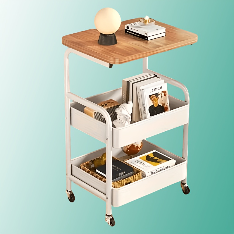 TEMU Carrito rodante multifuncional de tres niveles, estante de almacenamiento metálico multiusos, portaaperitivos, ruedas portátiles, para cocina,