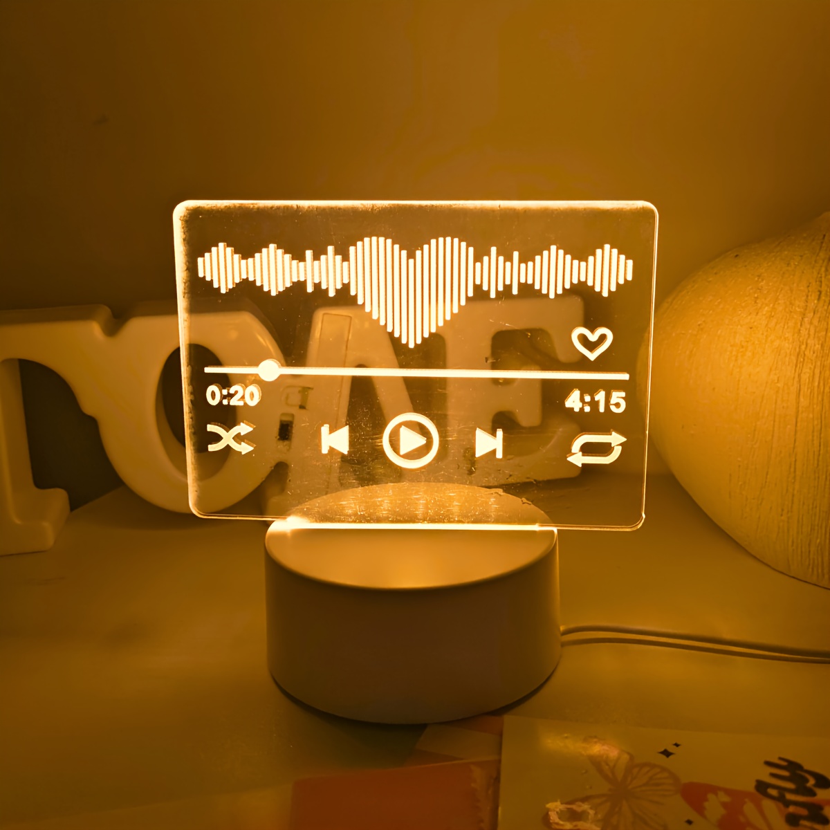 1pc Lámpara Nocturna 3D con Reproductor de Música, Control por Interruptor, Alimentación USB, Iluminación Monocromática Cálida, Ideal para Decorar Dormitorios, Estudios, Salas y Otros Espacios. Regalo Perfecto de Cumpleaños o Fiestas para Familiares y Amigos