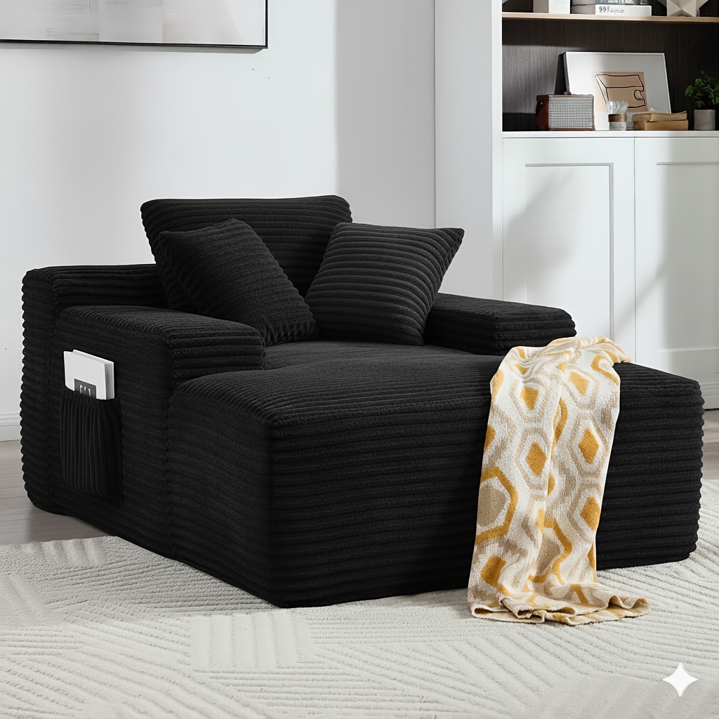 TEMU 47.24 Inches Wide Chaise Lounge Indoor, Oversized Chaise Lounge Chair With 3 Throw Pillows And Armrests, Corduroy Upholstered Plush Sofa Bed Lazy Chair Bed Sleeper Chair For Living Room Apartment