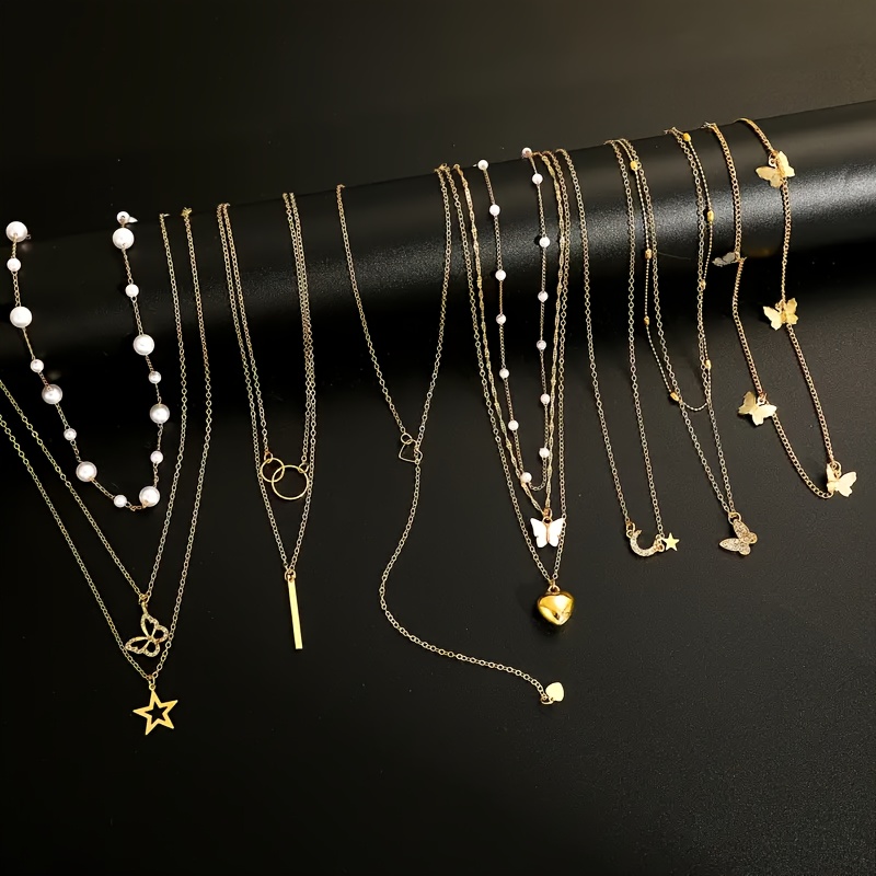 11pcs Five Pointed Star Zirconia Butterfly Necklace Set