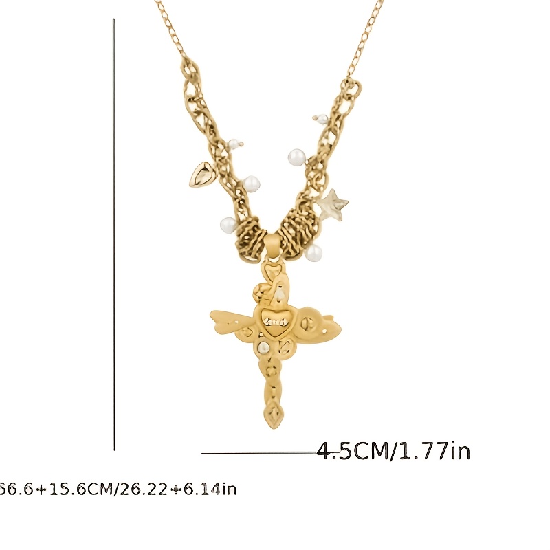 Brushed Golden Stacked Cross & Necklace, Elegant Design