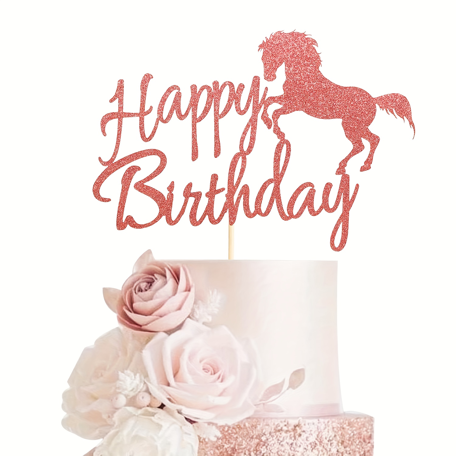 1pc Equestrian Themed Happy Birthday Cake Topper - Glittery For Birthday Party Decorations, Horse Lover Gift