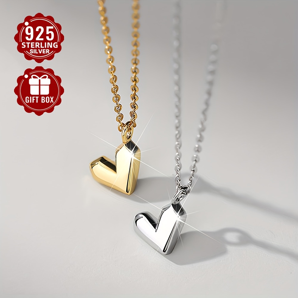 

1pcs925 Sterling Silver Simple Heart Pendant Love Necklace Ladies Couple Men And Women Necklace Gift Jewelry Accessories (about 1.8g)