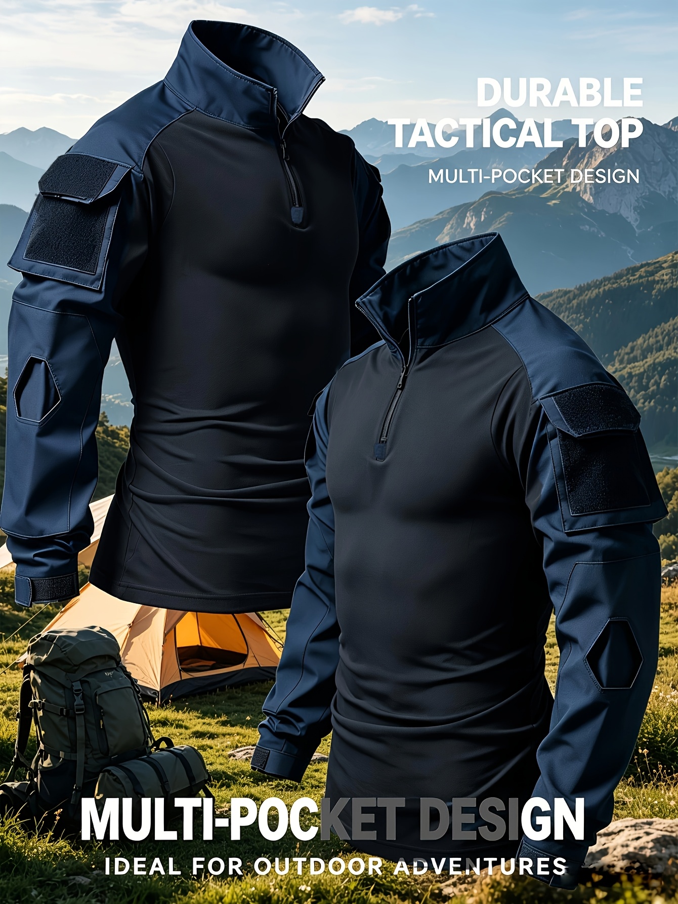  3 solid   gear   upper sleeve t shirt small stand up collar top large pocket sweatshirt suitable for outdoor hiking and other activities 1pc