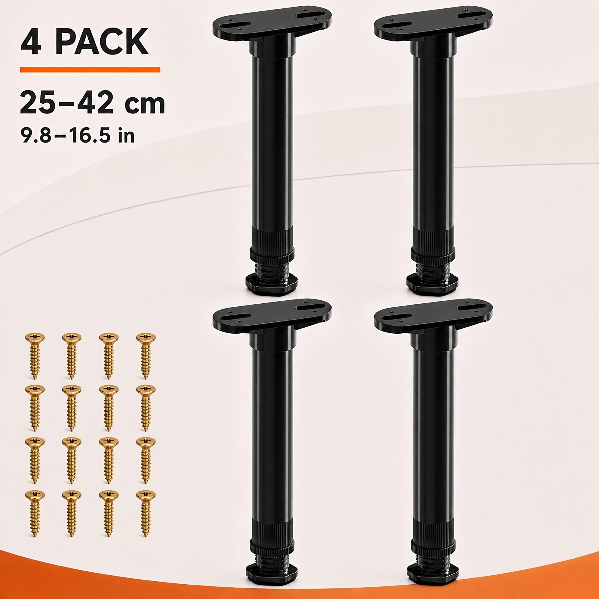 TEMU 4-pack Heavy-duty Adjustable Height Bed Legs Suitable For Beds, Sofas, Cabinets, Tables - Wide Base Replacement Furniture Legs With