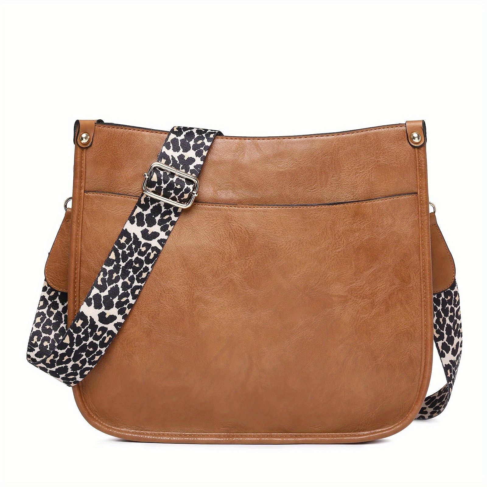 

Vintage Pu Leather Crossbody Bag With Adjustable Leopard Print Strap And Zipper Closure, Stain-resistant Women's Shoulder Tote With Polyester And Painted