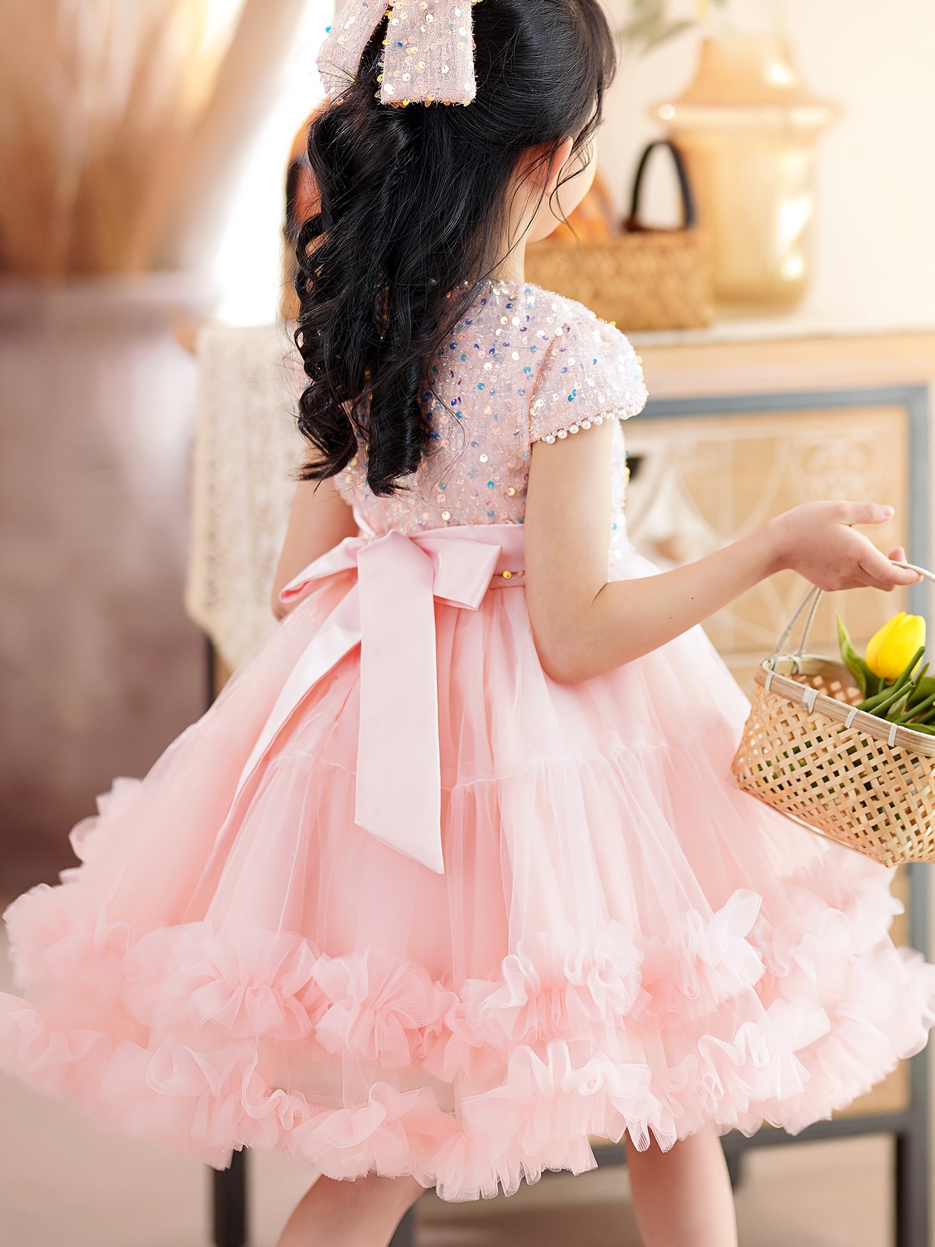 girls' princess dress pink sequin embellished tulle skirt Temu