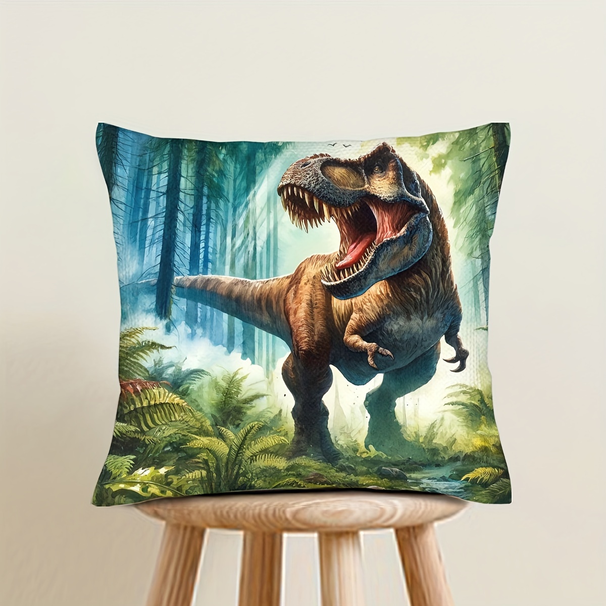 

T-rex Roar Polyester Pillowcase - Versatile & Hypoallergenic For Sofa, Bedroom, Living Room Decor - Double-sided Print, Zip Closure (pillow Not Included)