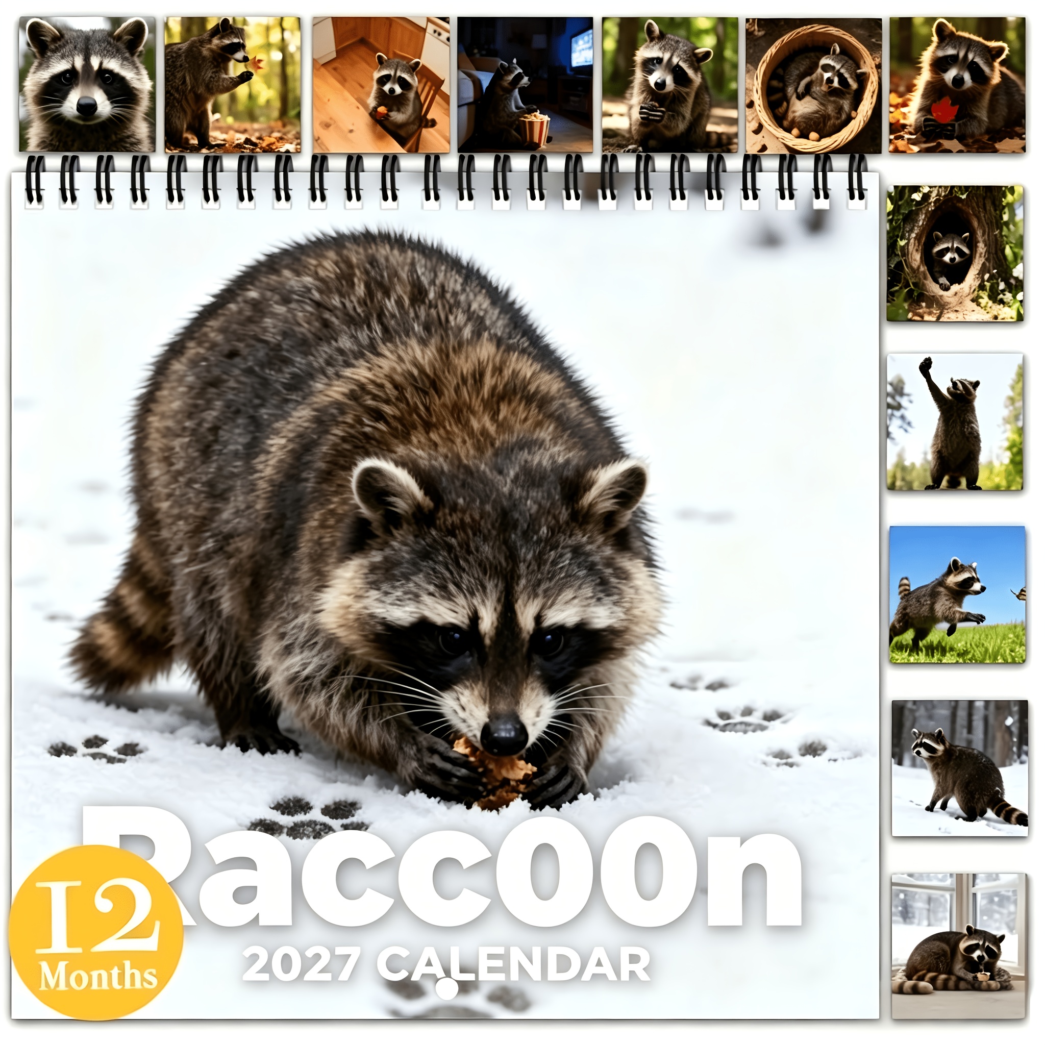 TEMU 1pc 2027 Cute Raccoon Calendar Planner - Adorable Calendar Design With Raccoon Theme Scene, Ideal For Home And Office Desktop Decoration,