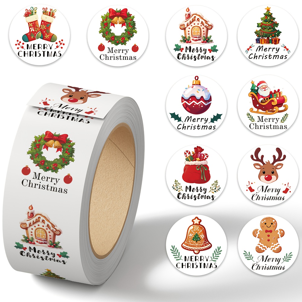 Image of 500pcs Merry Christmas Stickers Self-adhesive Christmas Tree Santa Claus Seal Labels Holiday Stickers For Gift Sealing Christmas Decor